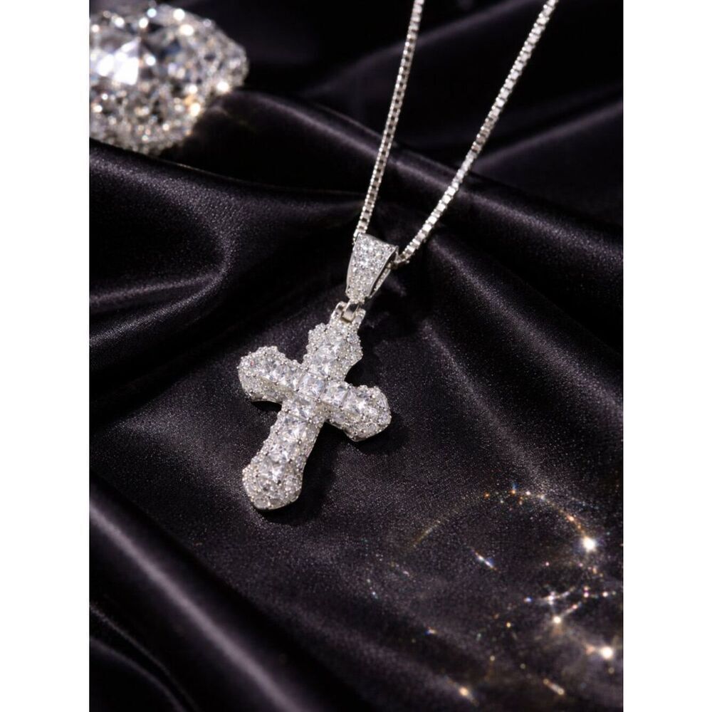 Micro Iced Out Diamond Cross Pendant Necklace